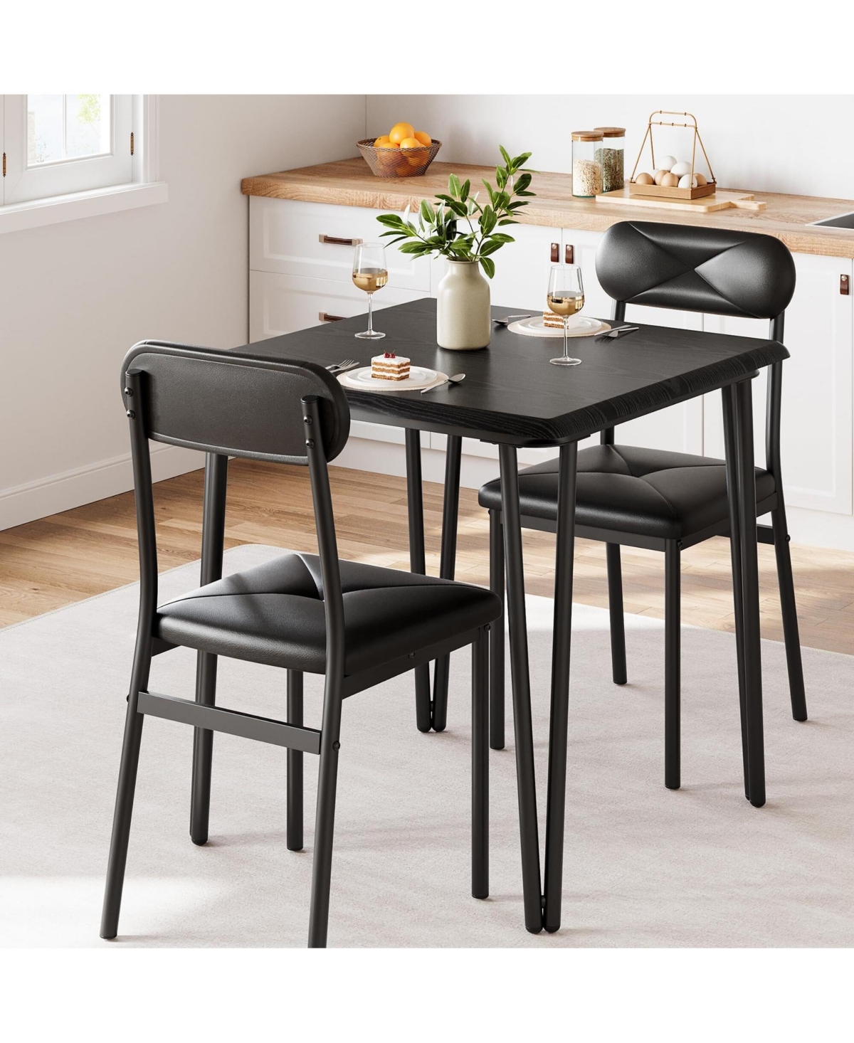 gaomon 3 Piece Small Square Dining Table Set Space Saving Modern Dinette Furniture for Apartment Home