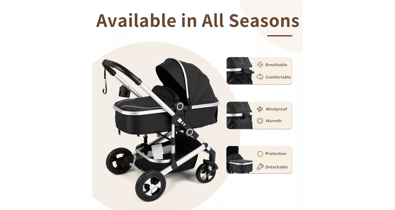 Cozi 2 Convertible Baby Stroller, Folding High Landscape Design with Adjustable Canopy and Diaper Bag