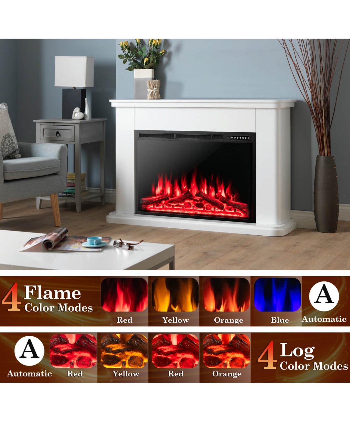 Ecooso Electric Fireplace Recessed with Adjustable Flames