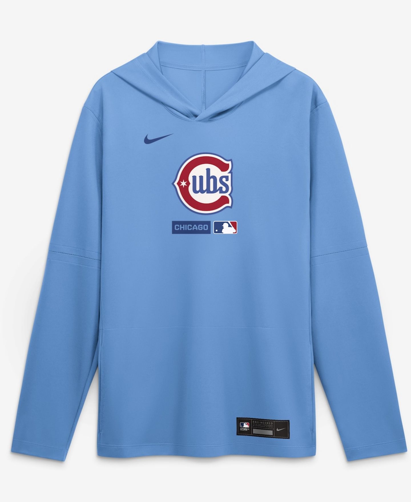 Мужская футболка Nike Light Blue Chicago Cubs Authentic Collection Dri-FIT Long Sleeve Hooded — фото 2