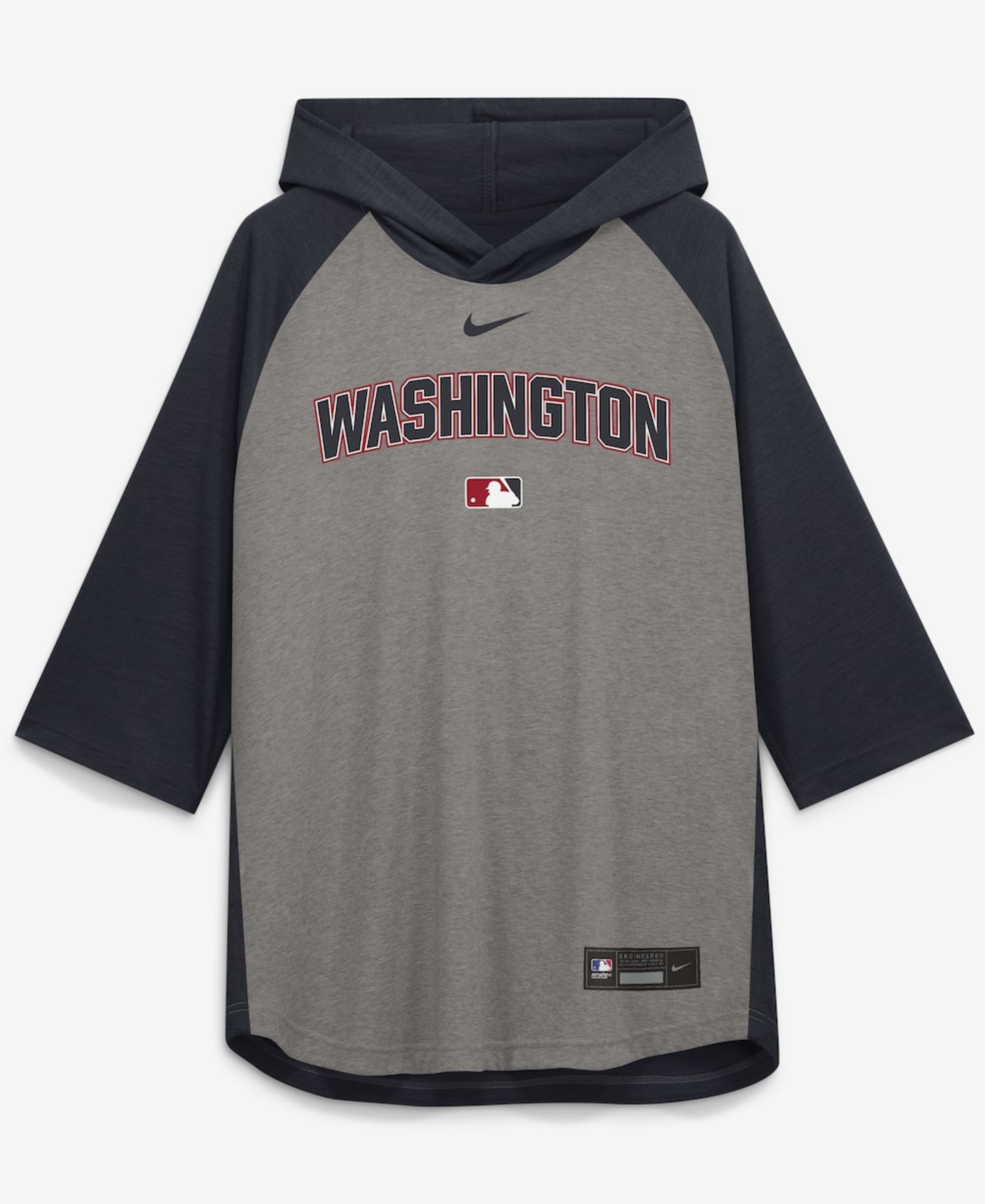 Мужская футболка Nike Gray Washington Nationals Authentic Collection Flux Dri-FIT Raglan 3/4-Sleeve Hooded — фото 2