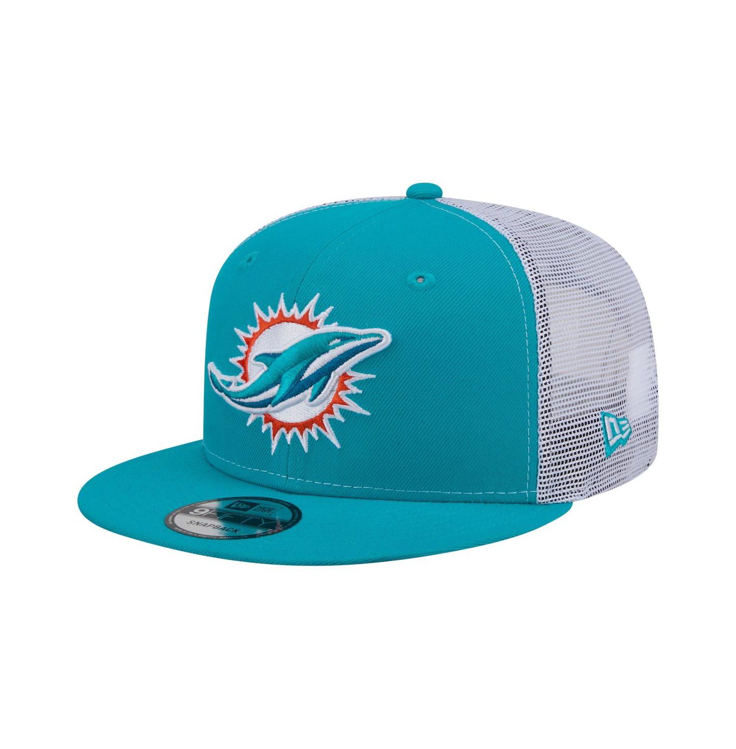 Мужская кепка New Era Aqua Miami Dolphins Core Team 9FIFTY Trucker Snapback Hat — фото 1