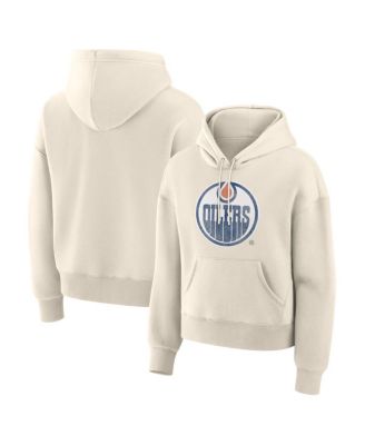 Women's Cream Edmonton Oilers Distressed Logo Hoodie