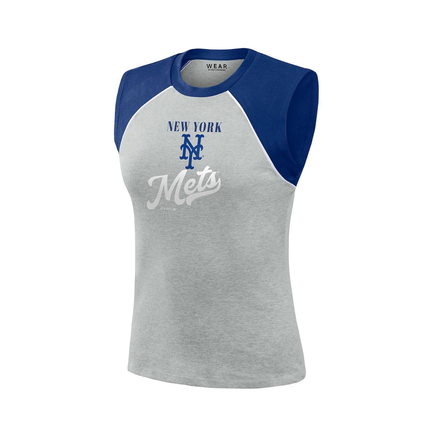 Женский топ WEAR by Erin Andrews Heather Gray New York Mets Cropped Raglan — фото 2