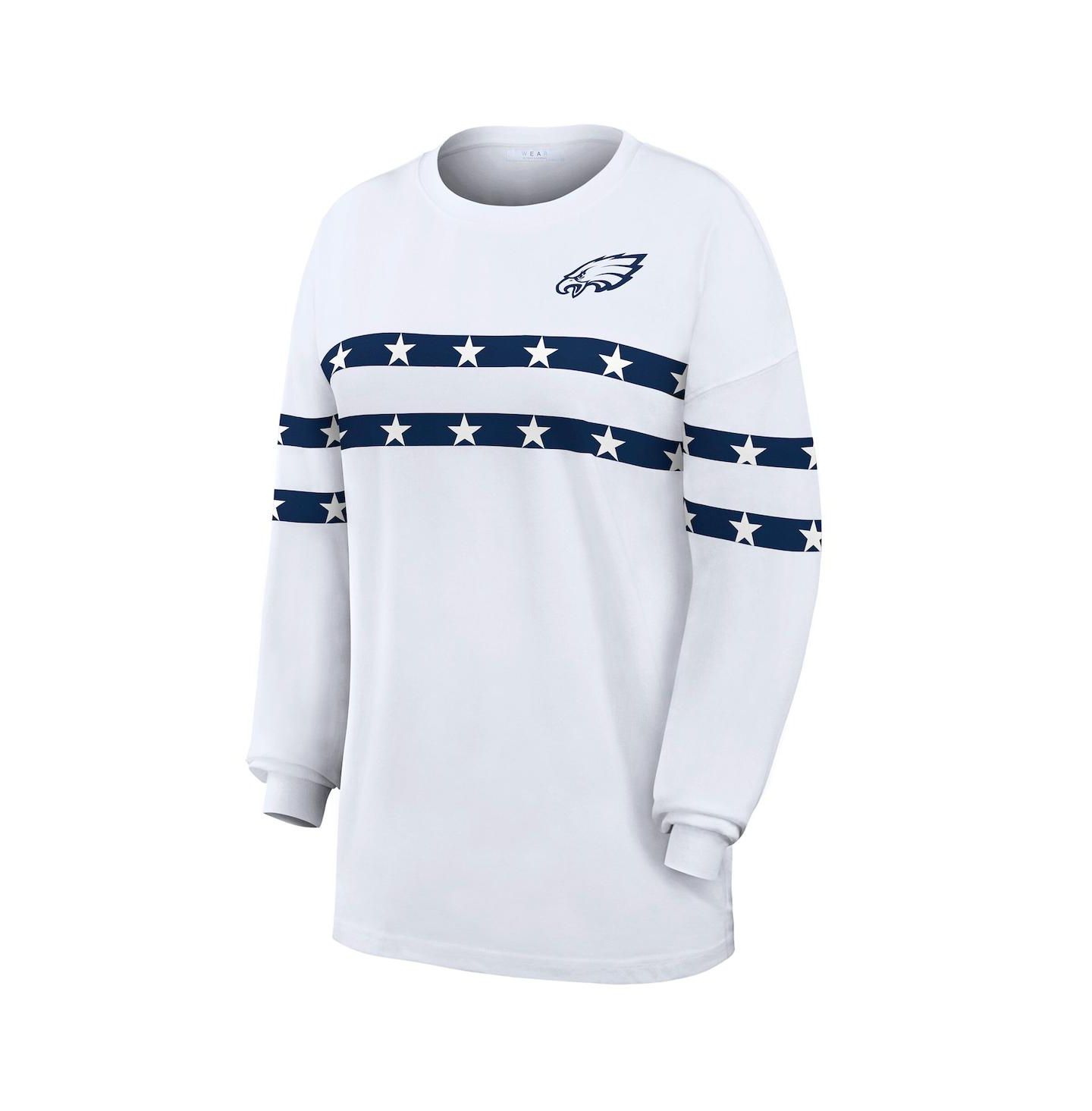 Женская футболка WEAR by Erin Andrews White Philadelphia Eagles Americana Stripe Long Sleeve — фото 2