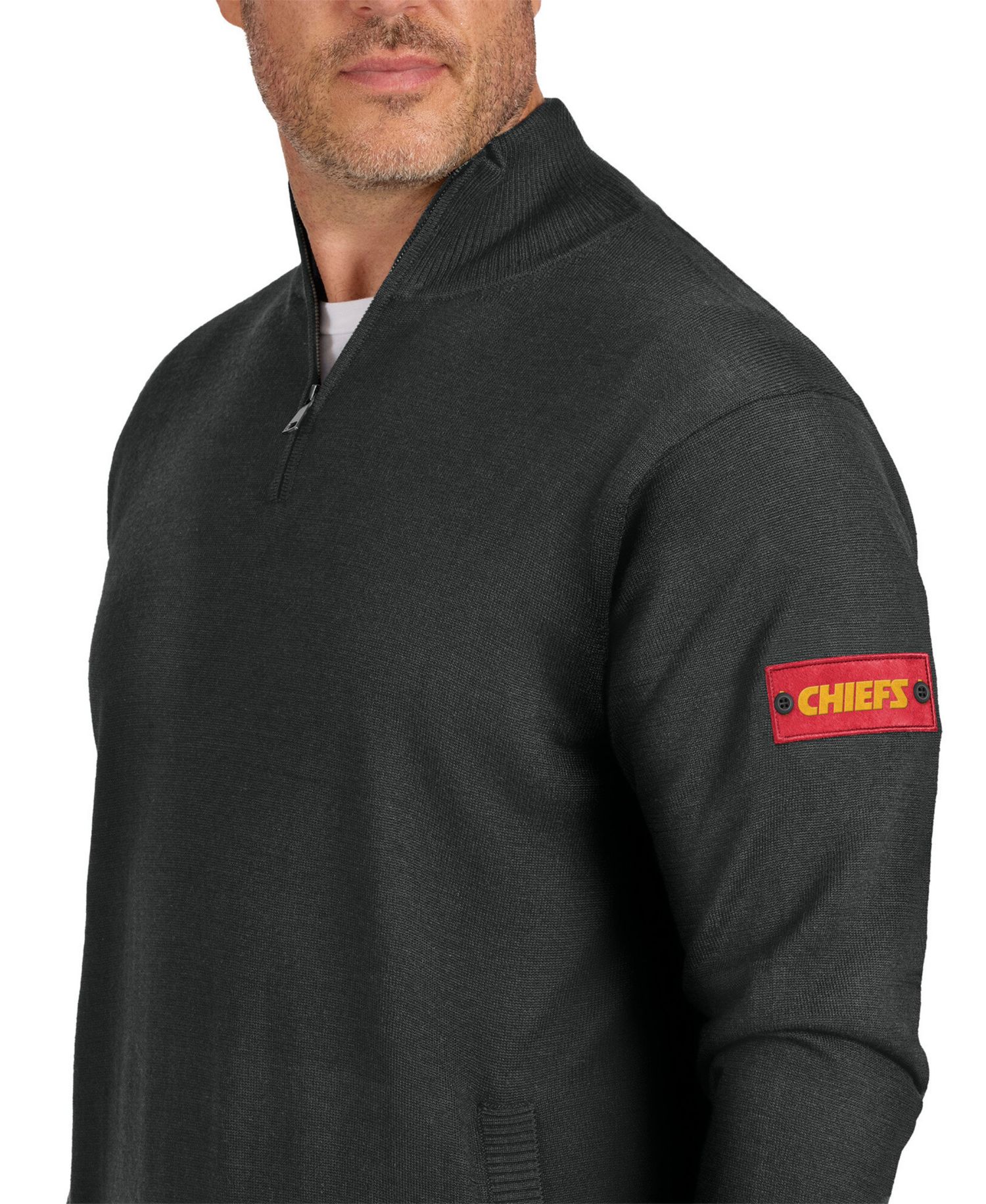 Men's Black Kansas City Chiefs Franchise Quarter-Zip Sweater