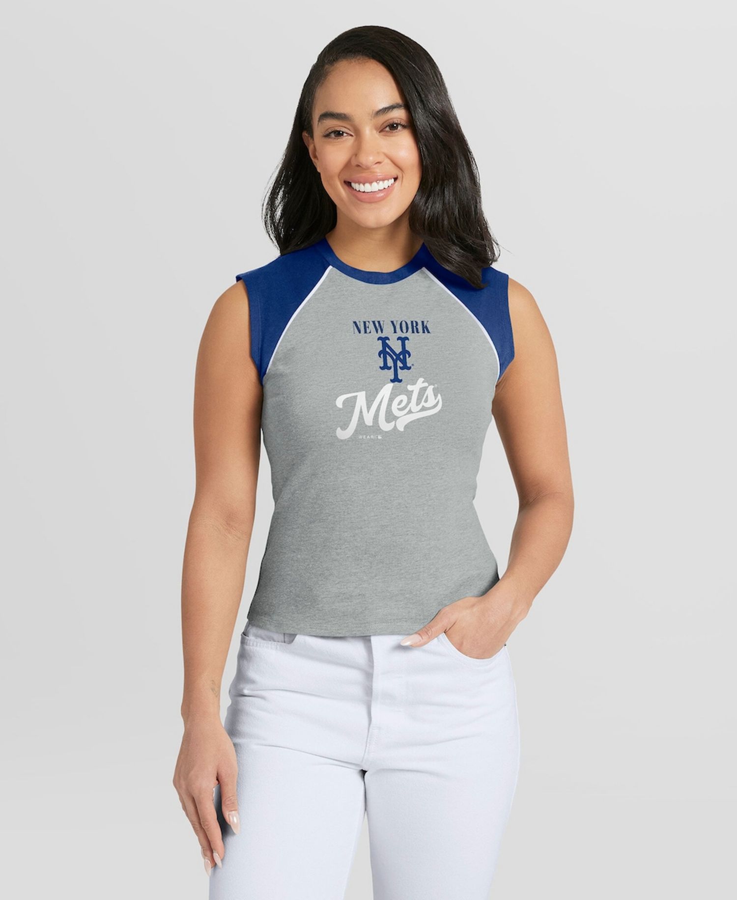 Women's Heather Gray New York Mets Cropped Raglan Tank Top