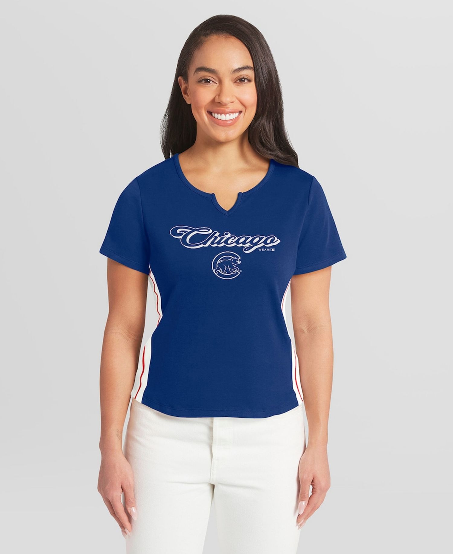 Women's Royal Chicago Cubs Notch Neck Cropped T-Shirt