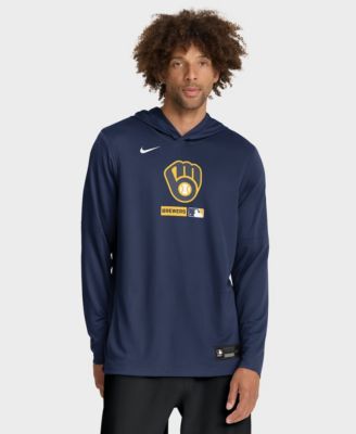 Men's Navy Milwaukee Brewers Authentic Collection Dri-FIT Long Sleeve Hooded T-Shirt