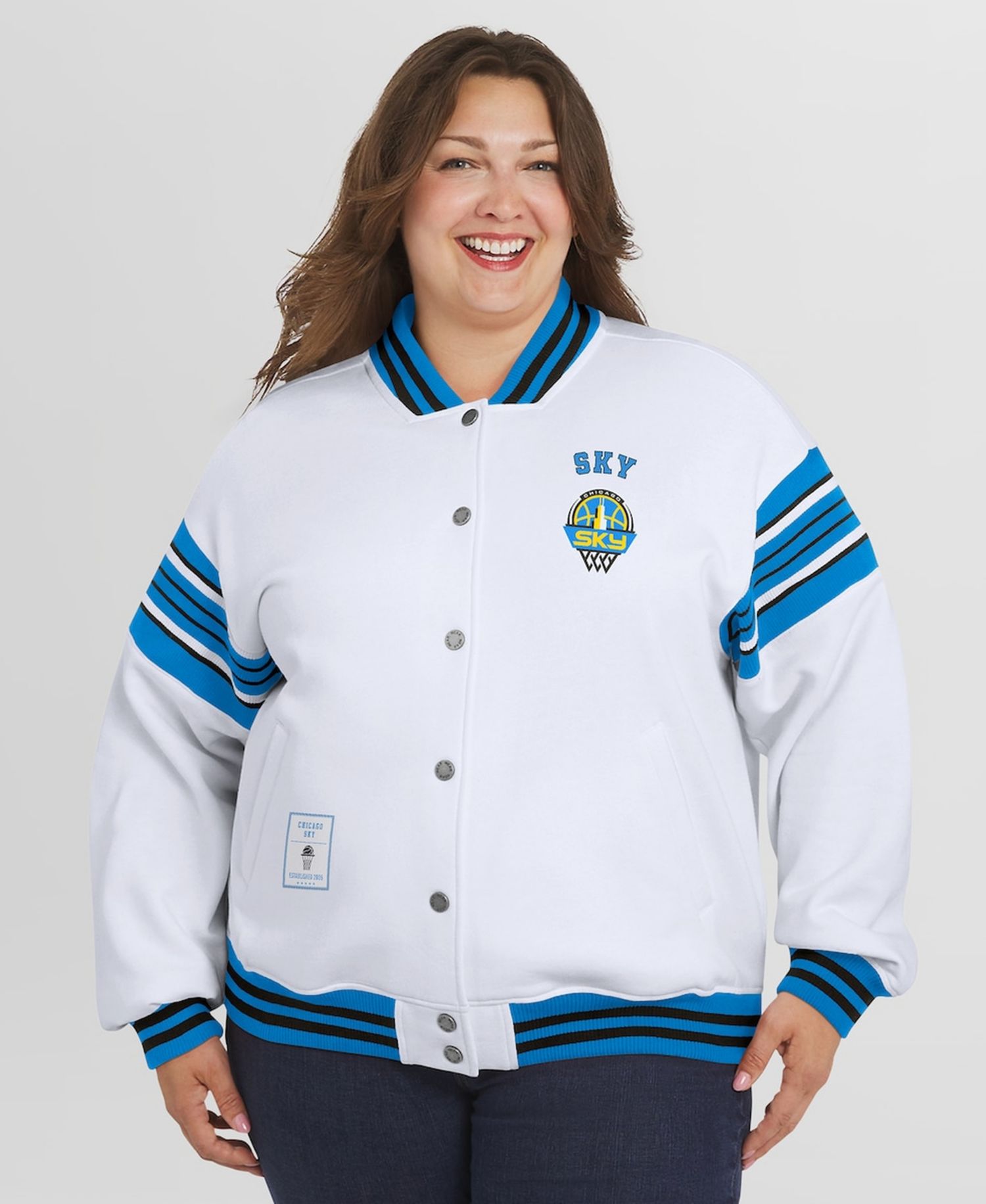 Women's White/Blue WNBA Full-Snap Fleece Sweatshirt Jacket