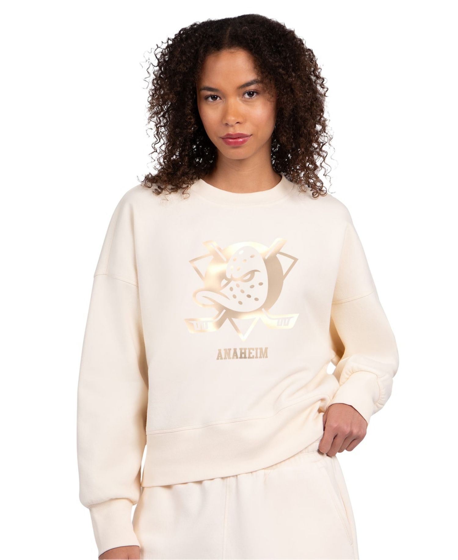 Women's Cream Anaheim Ducks Boxy Cropped Sweatshirt