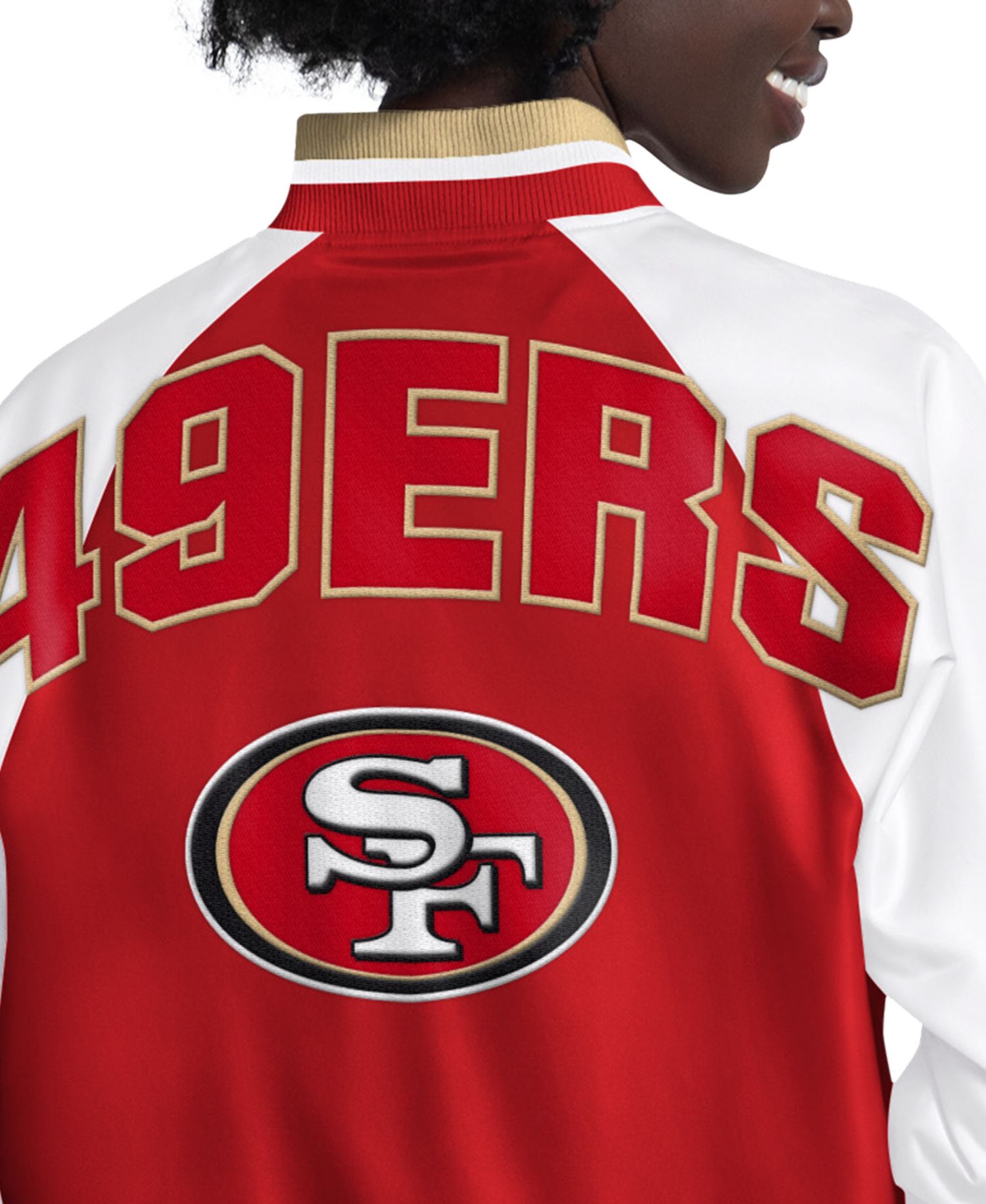 Women's Scarlet/White San Francisco 49ers Raglan Blitz Full-Snap Varsity Jacket