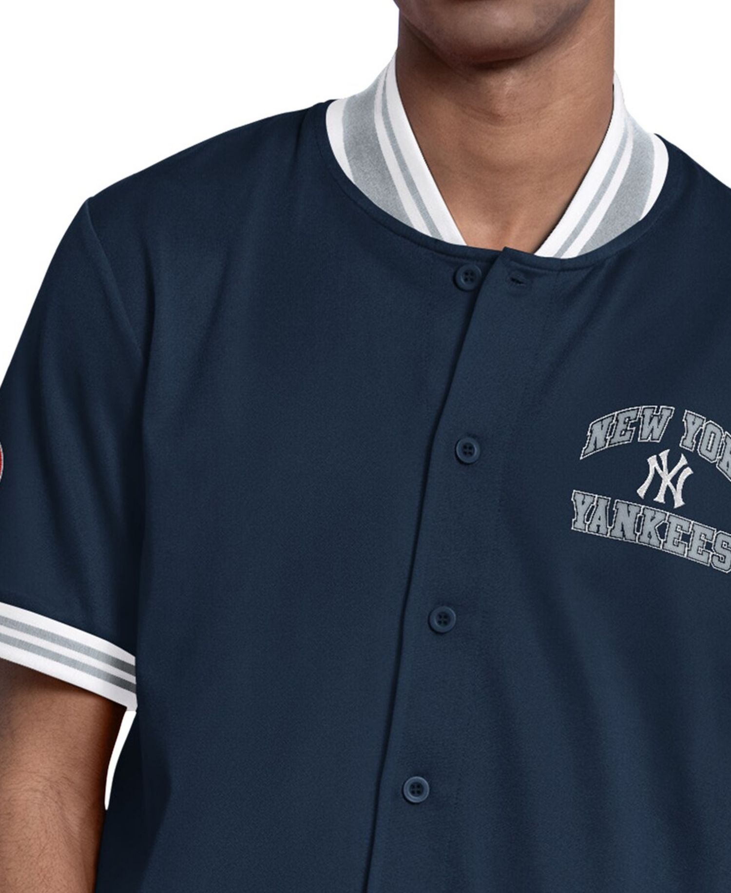 Men's Navy New York Yankees Button-Up Short Sleeve Jacket