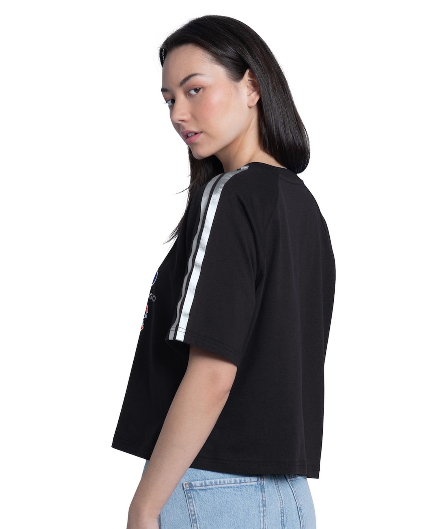 Women's Black Chicago Cubs Classic Play Cropped Raglan T-Shirt