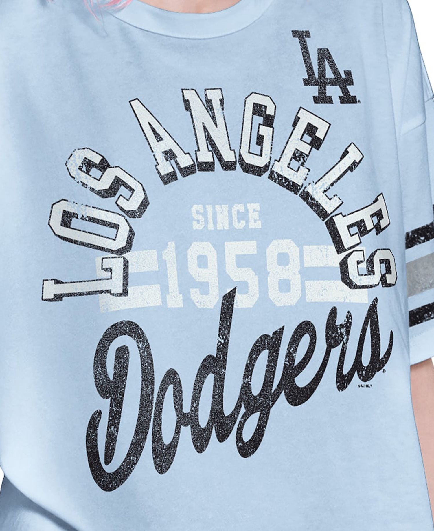Women's Light Blue Los Angeles Dodgers Cropped Hurry Up Offense T-Shirt