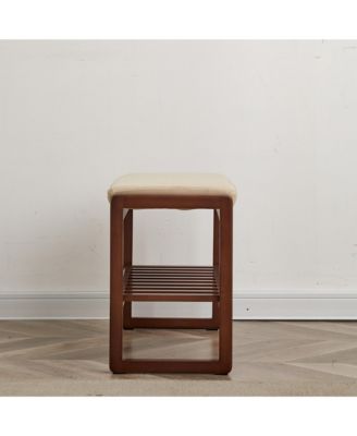 Solid Wood Shoe Bench with Cushion