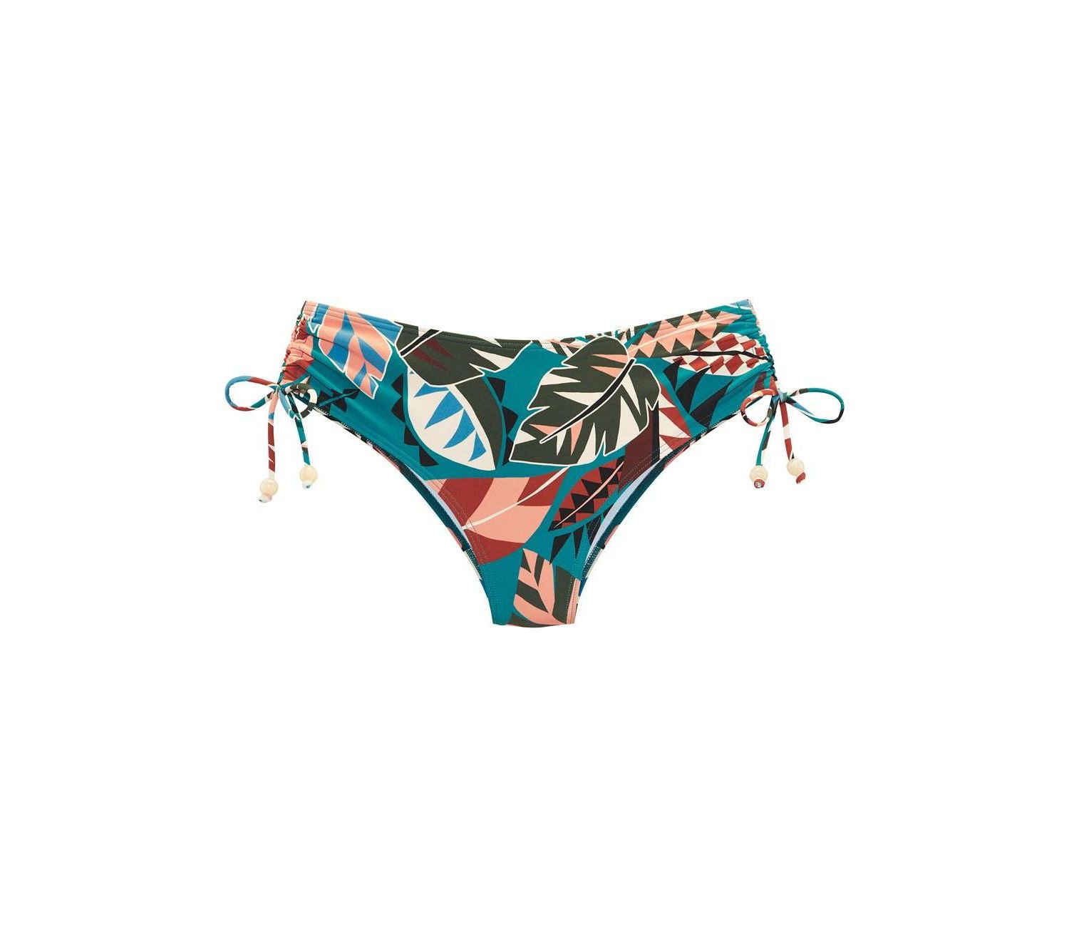 Women's Tropical Print Mid Rise Bikini Ruched Swim Bottom