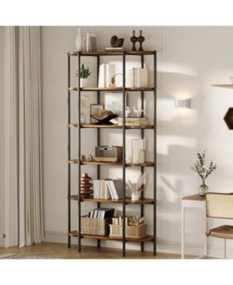 6 Tier Vintage Oval Industrial Bookshelf Metal Frame Multi Layer Storage Display Shelf for Whole Home Use