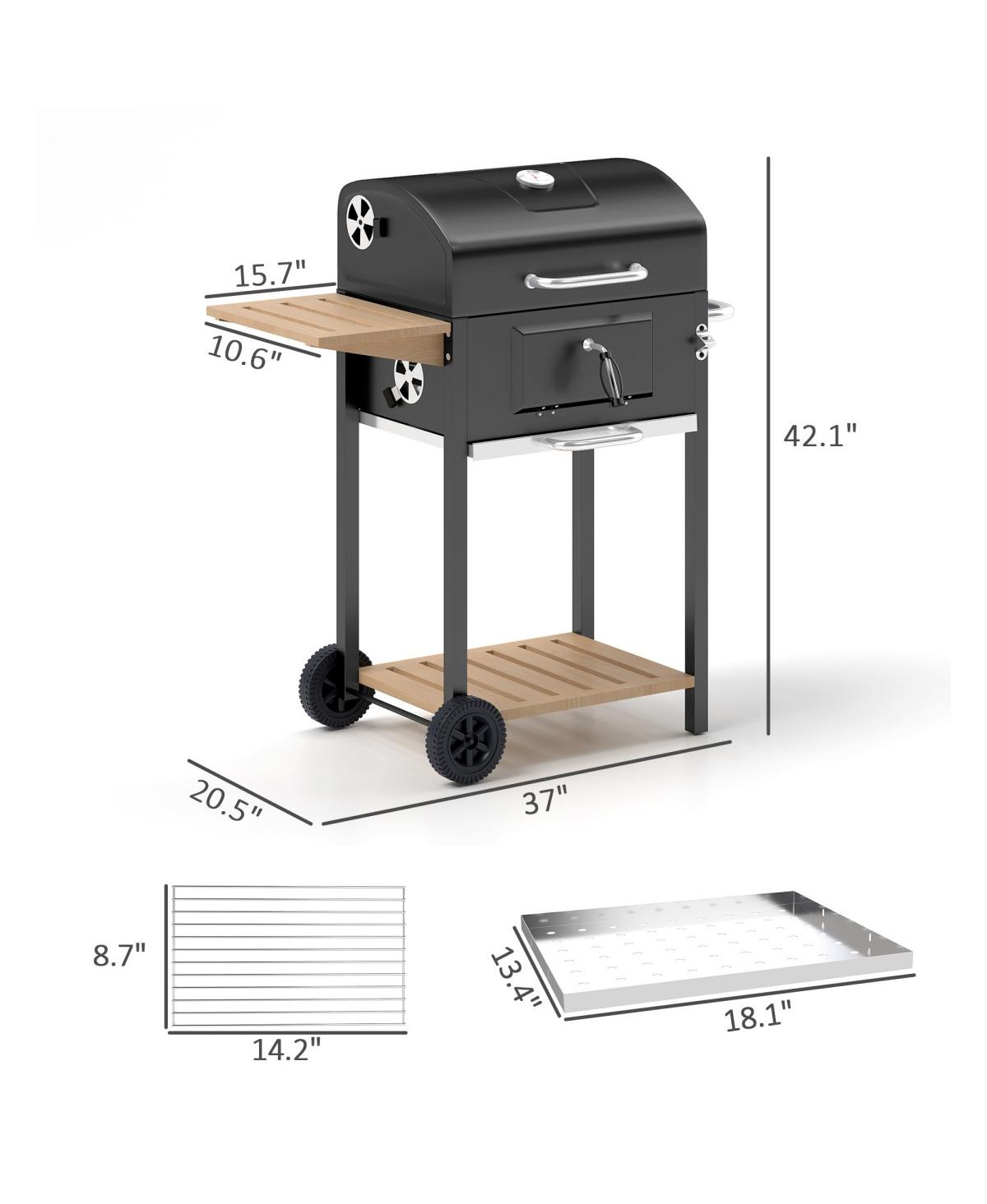 Asagikoiai Outdoor Portable Charcoal Bbq Grill with Wheels and Side Table