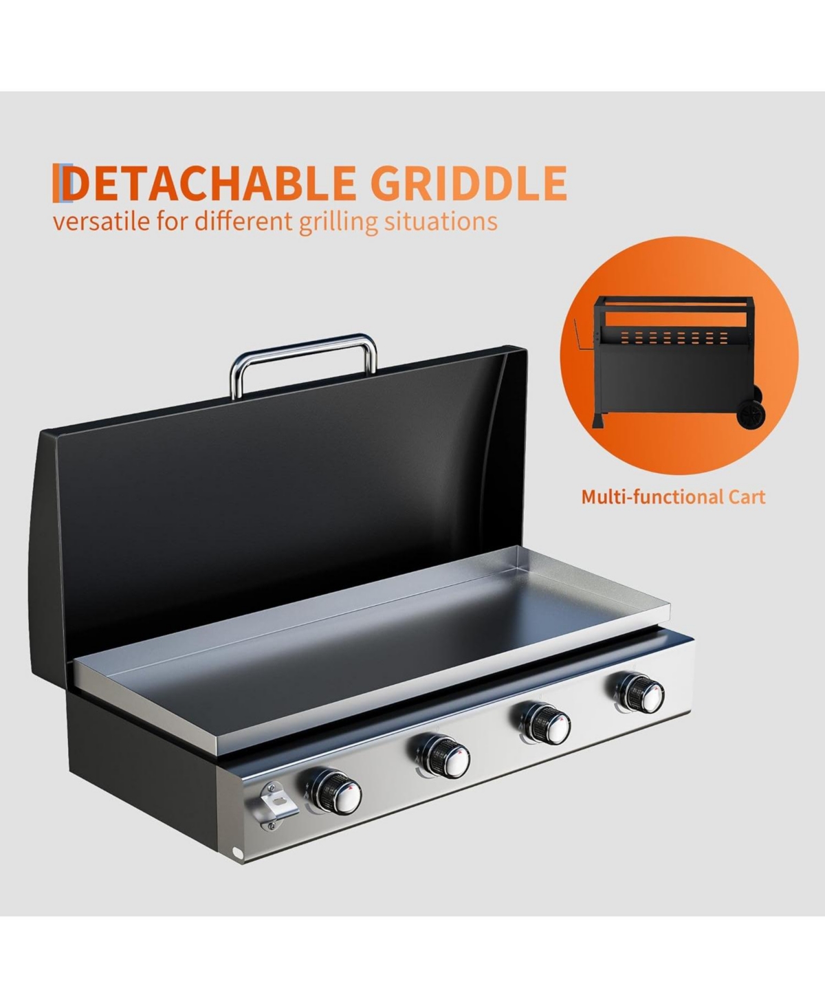 Xo Stainless Steel 32000 Btu 4 Burner Propane Gas Griddle with Hood for Outdoor Use