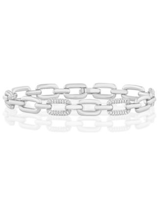 Polished and Pave CZ Alternating Link Bracelet