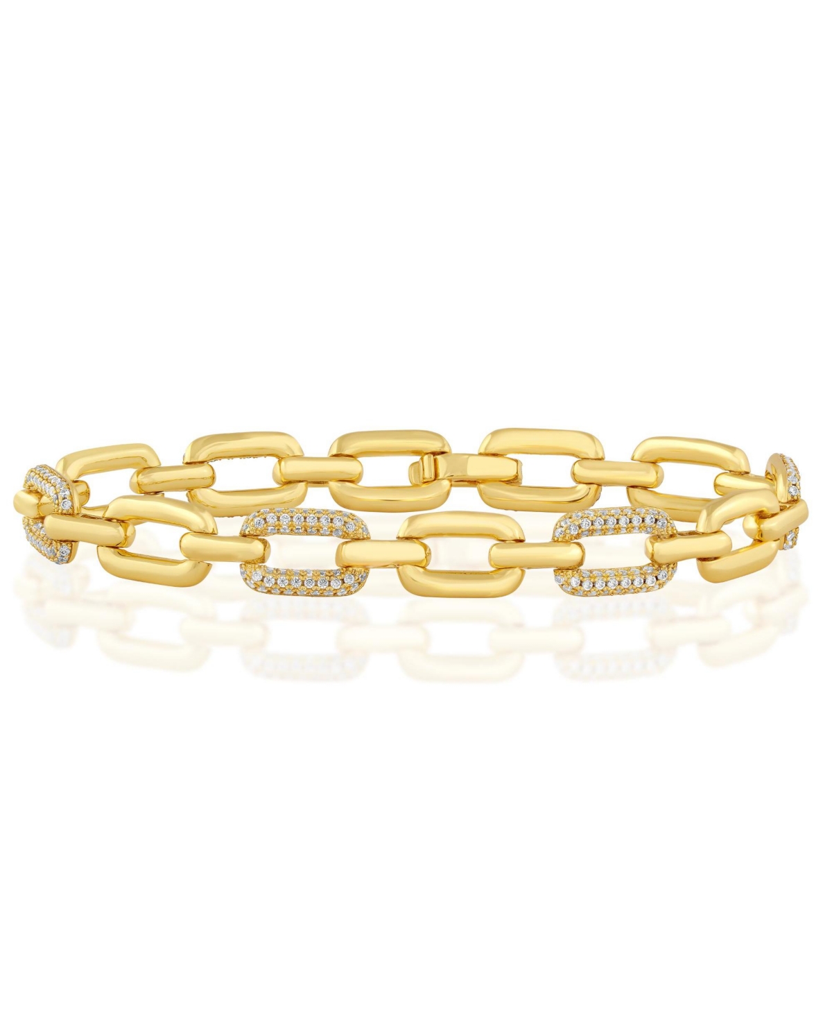 Simona Polished and Pave Cz Alternating Link Bracelet
