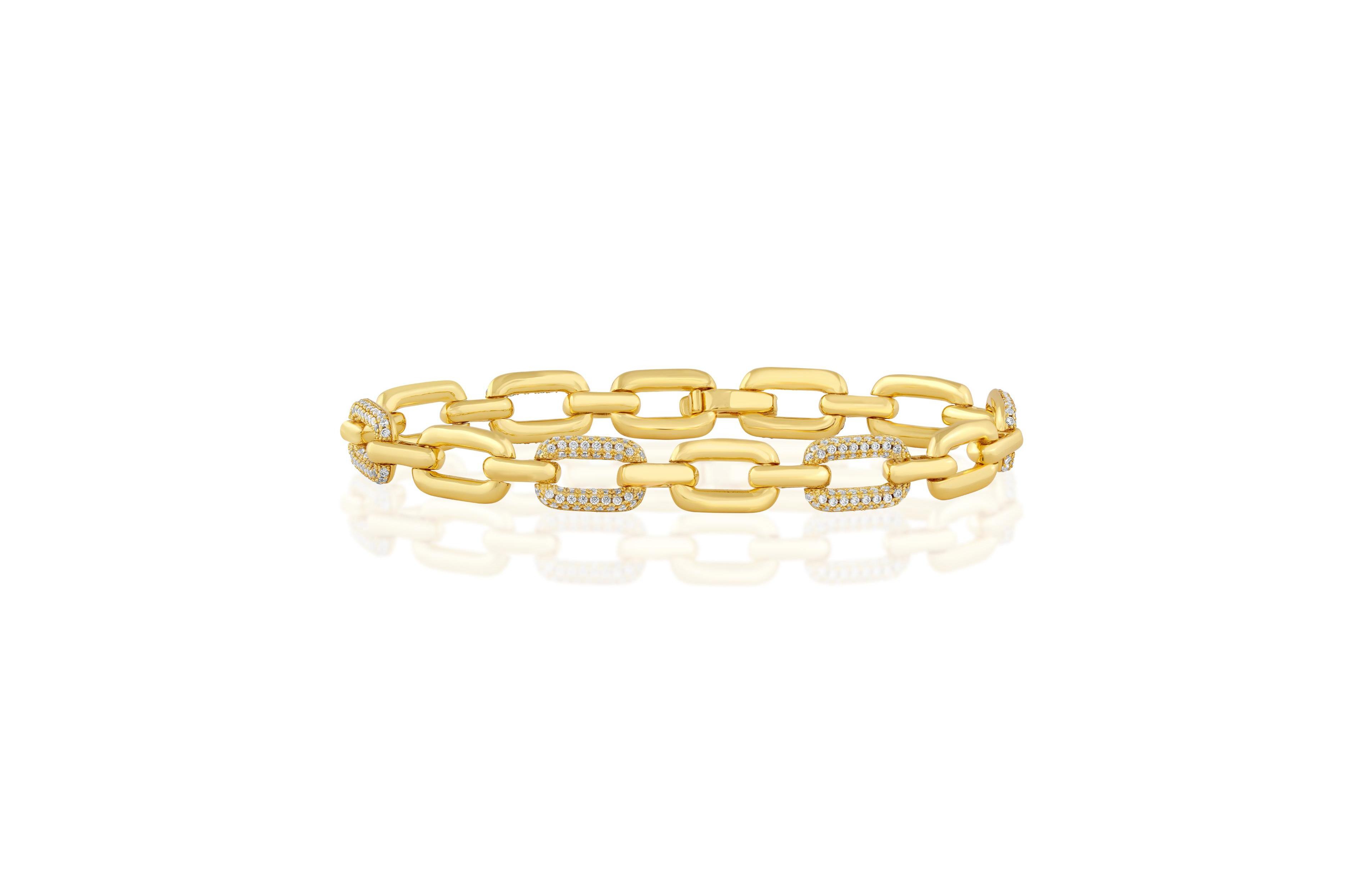 Simona Polished and Pave Cz Alternating Link Bracelet