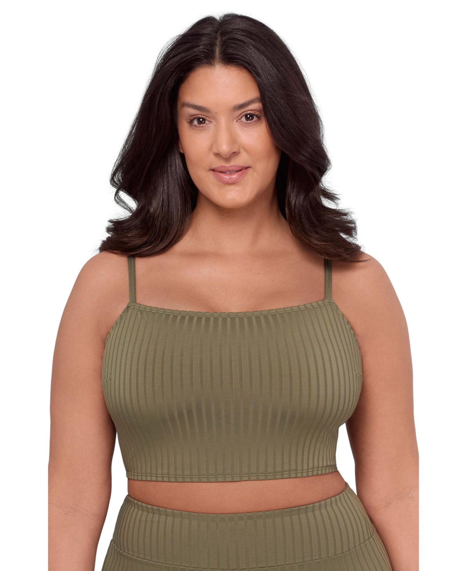 Women's Supportive and Sculpting Ribbed Square-Neck Midkini Swimsuit Top