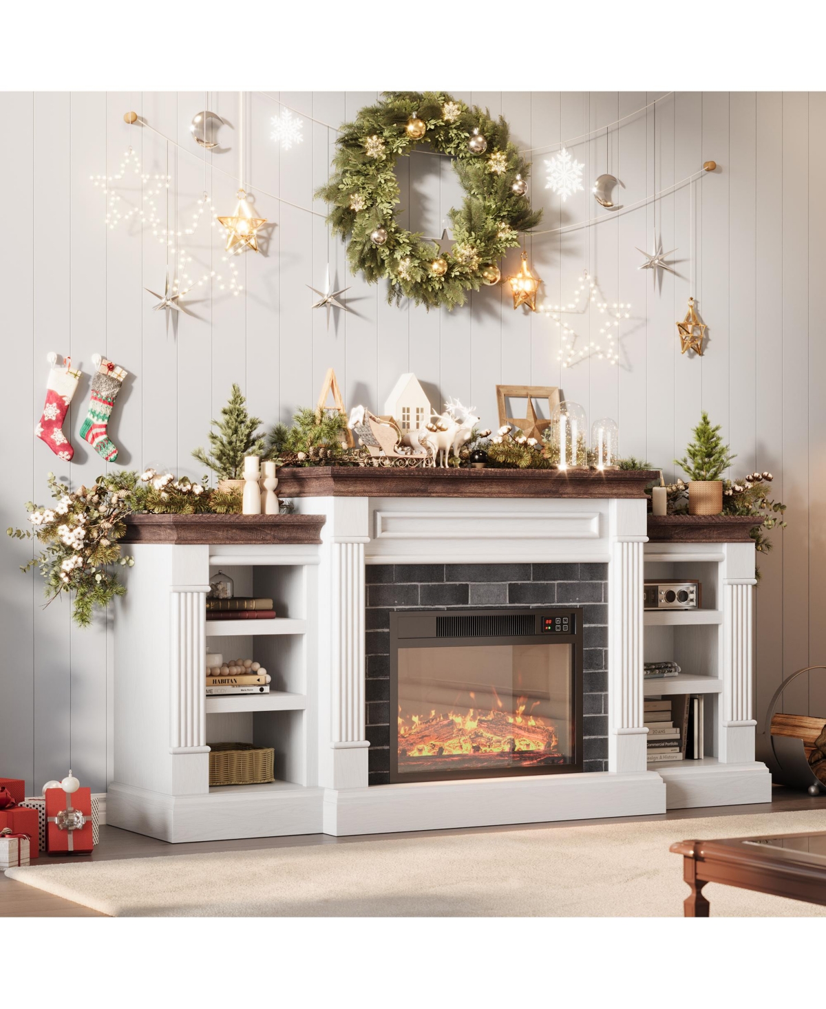 homfan 71 Inch Electric Fireplace with Matal, Fireplace Tv Stand for Tv Up to 80", Entertainment Center with Storage, with Remote Control and 3d Flame