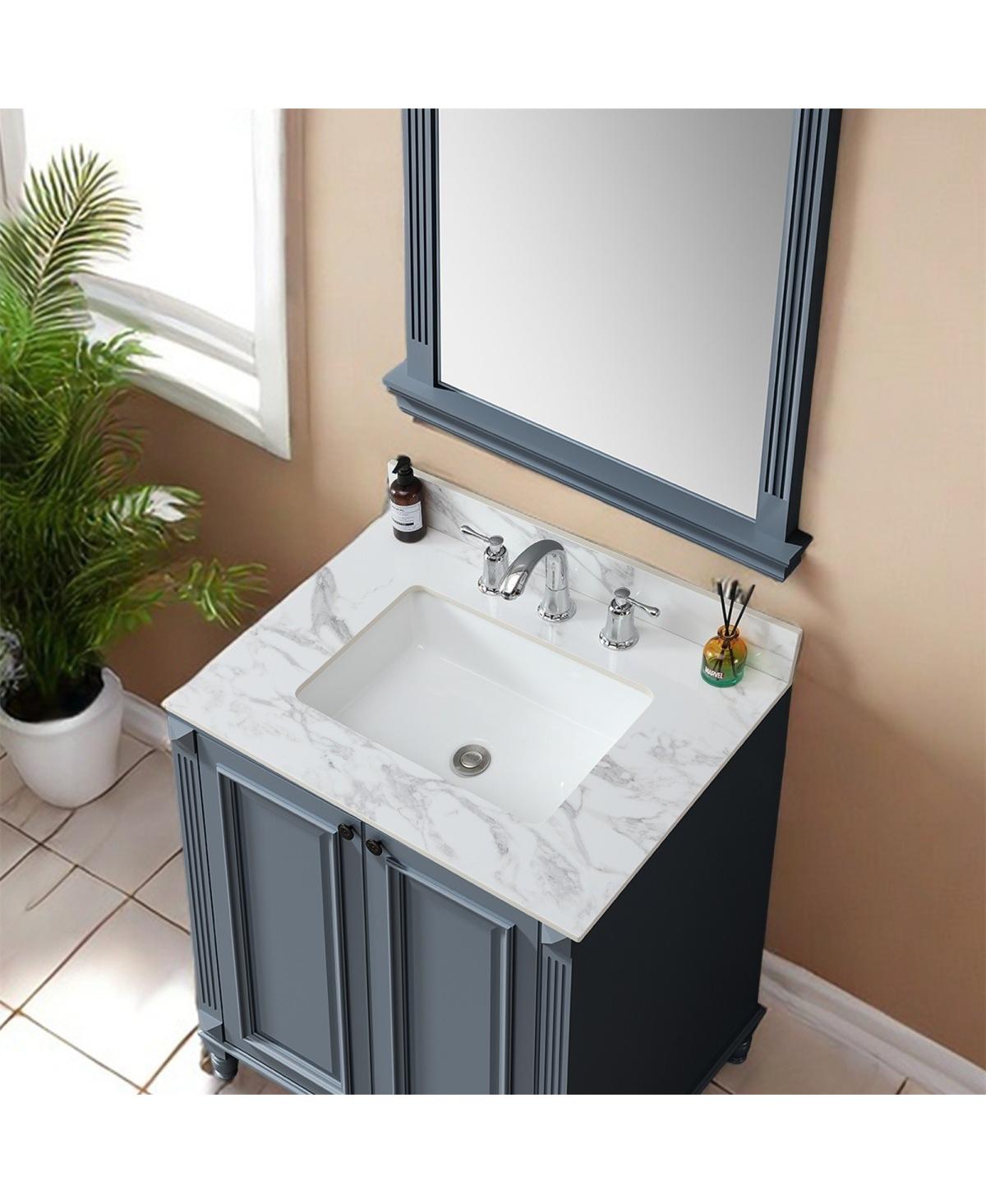 Sillysis 31/37/43/49 Inch Sintered Stone Bathroom Vanity Top with Ceramic Sink, 4 Inch Backsplash, 3 Faucet Holes