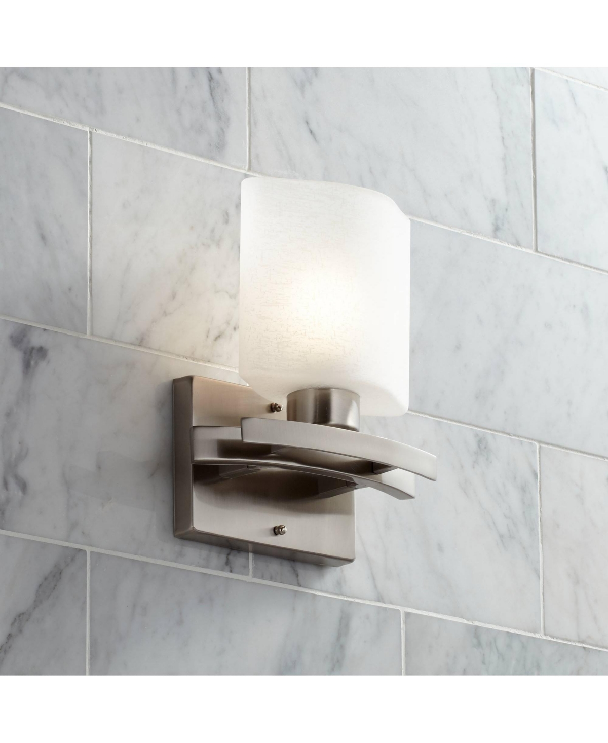 Possini Euro Design Modern Wall Light Sconces Set of 2 Brushed Nickel Hardwired 8 1/2" Fixture White Linen Glass Shade for Bedroom