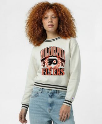 Women's Cream Philadelphia Flyers Bold Laurels Reverse Weave Yarn Crewneck Sweatshirt