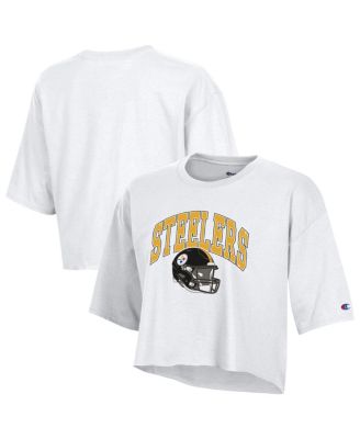 Women's White Pittsburgh Steelers Boyfriend Cropped T-Shirt
