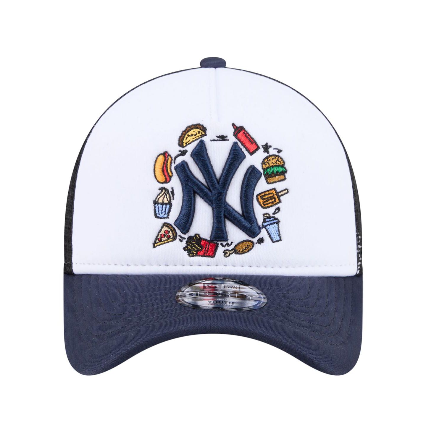 Детская кепка New Era White/Navy New York Yankees Food A-Frame 9FORTY Trucker Adjustable Hat — фото 5