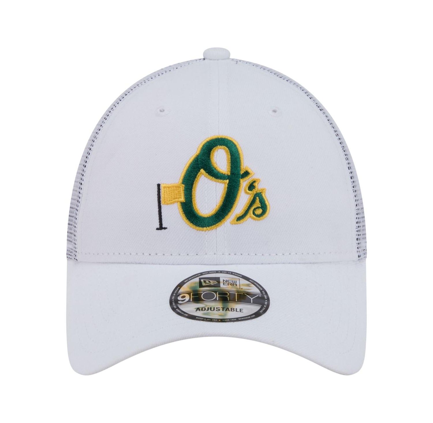 Men's White Baltimore Orioles Flag 9FORTY Trucker Adjustable Hat