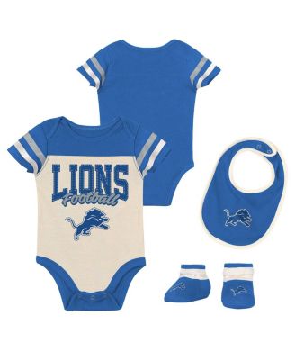 Boys and Girls Detroit Lions Up One 3 Piece Bodysuit and Bib Booties Set