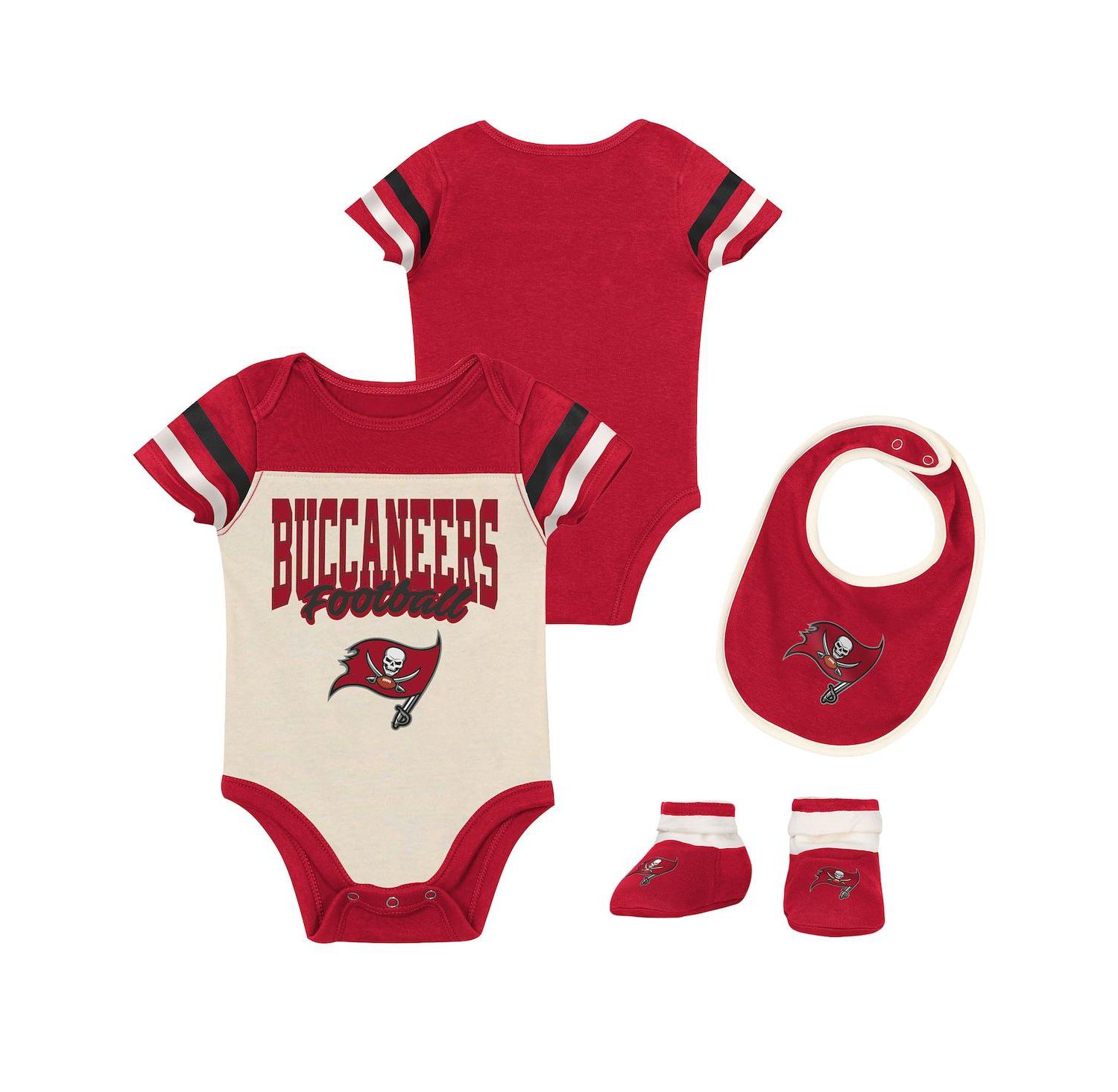 Boys and Girls Tampa Bay Buccaneers Up One 3 Piece Bodysuit and Bib Booties Set