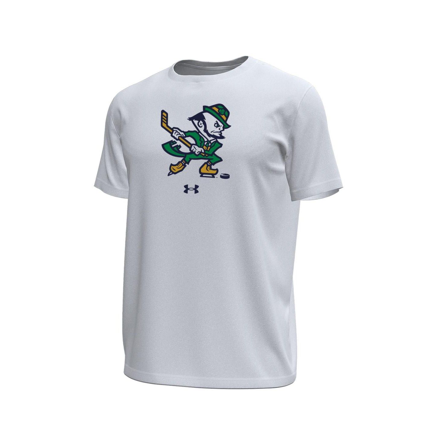 Мужская футболка Under Armour White Notre Dame Fighting Irish Hockey Leprechaun Tech Stretch — фото 3