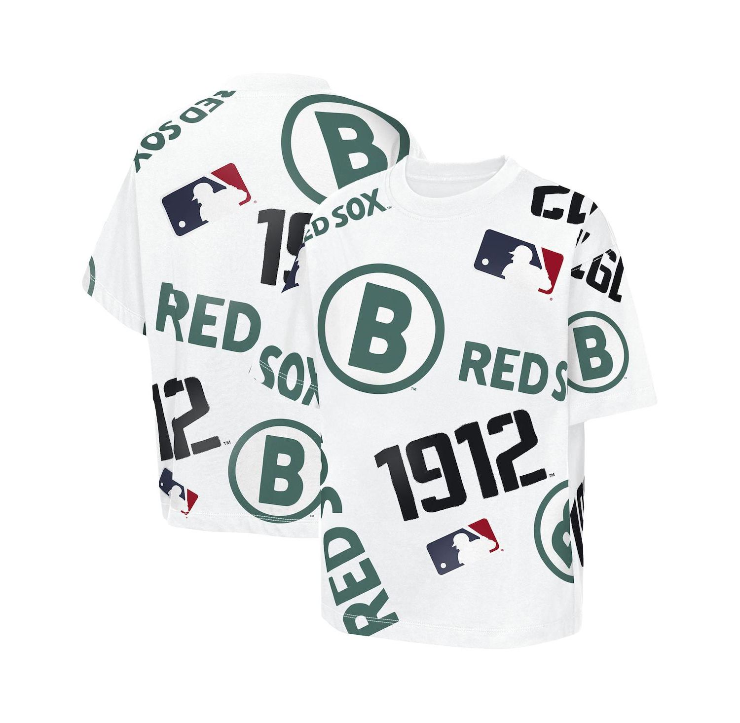 Big Boys and Girls White Boston Red Sox Circus Catch T-Shirt
