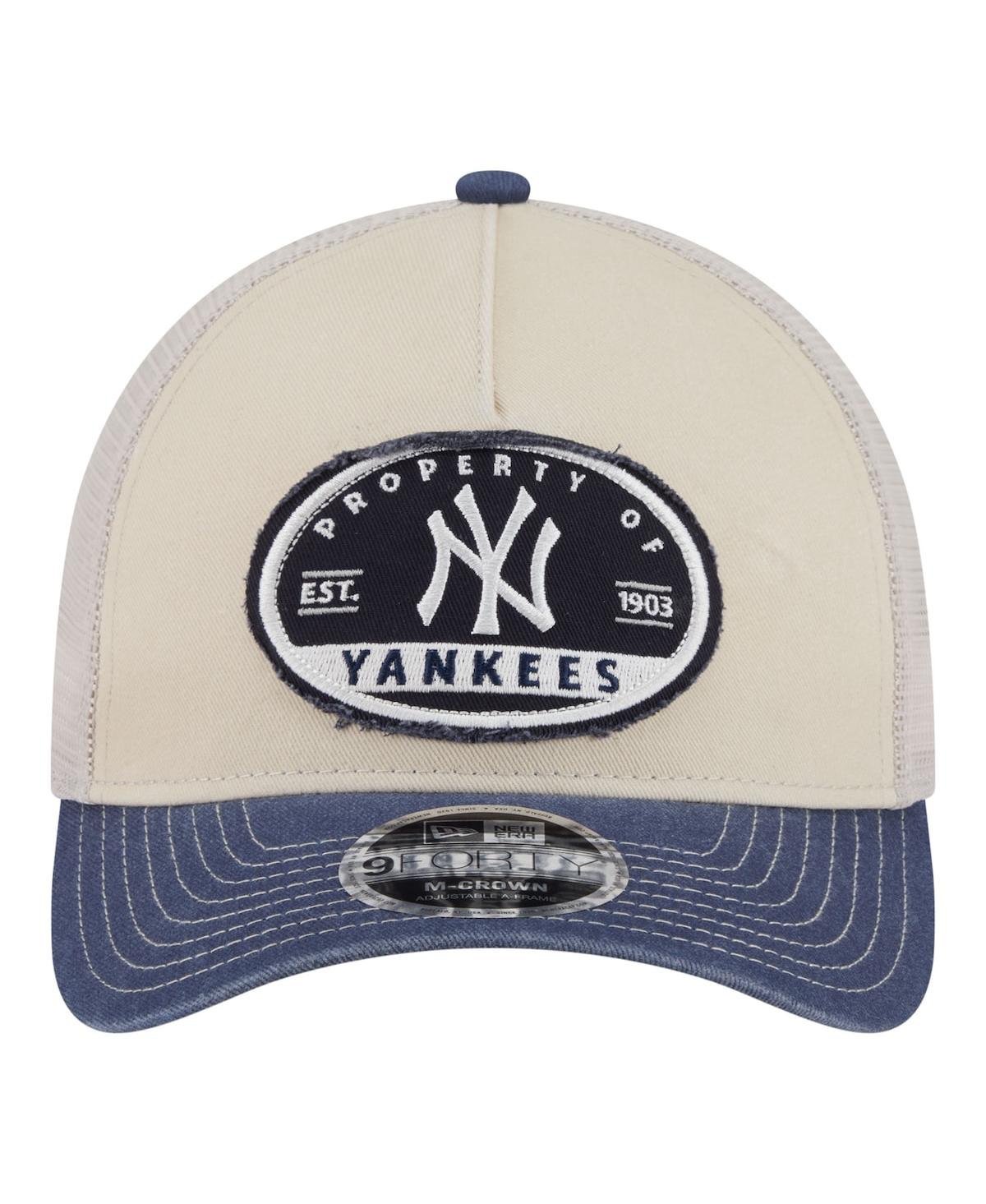 New Era Men's Light Beige/Navy New York Yankees Frayed M-Crown A-Frame 9FORTY Trucker Adjustable Hat