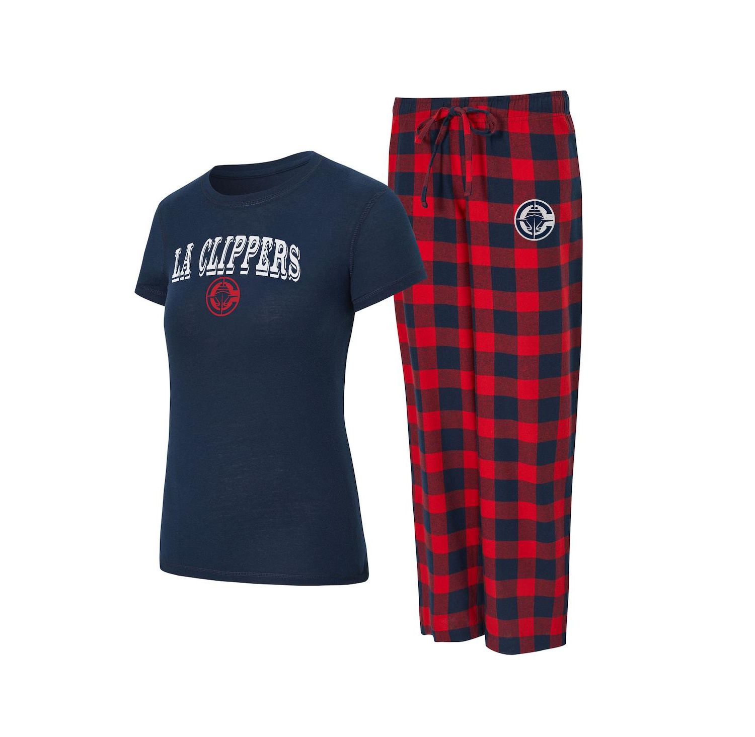 Women's Navy/Red LA Clippers Avondale T-Shirt and Pants Flannel PJ Set