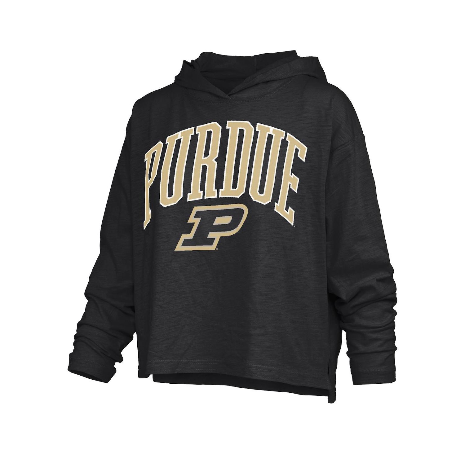 Women's Black Purdue Boilermakers Nelson Arch Over Logo Long Sleeve Hooded Slub T-Shirt