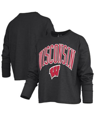 Women's Black Wisconsin Badgers Motley Boxy Waist-Length Long Sleeve T-Shirt