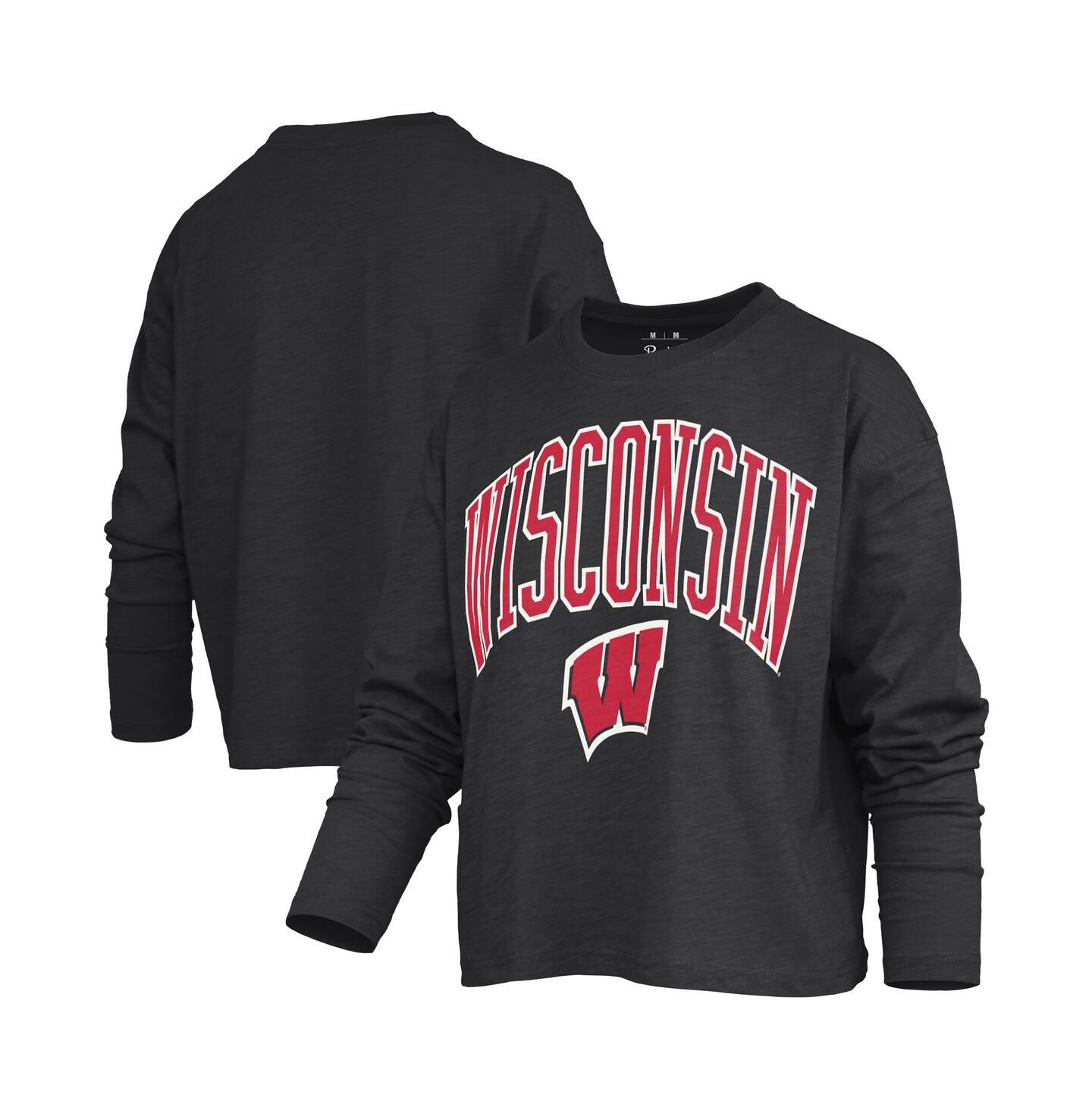Женская футболка Pressbox Black Wisconsin Badgers Motley Boxy Waist-Length Long Sleeve — фото 1
