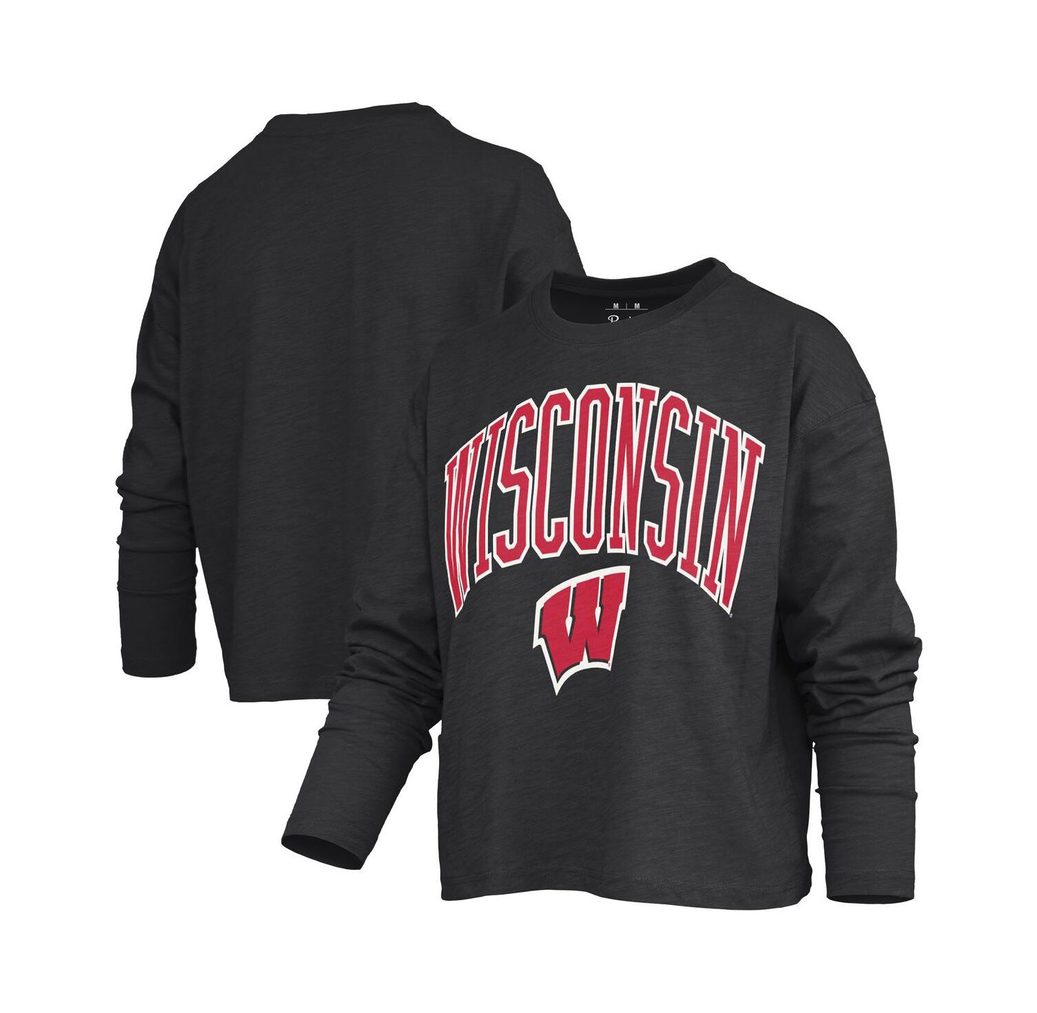 Women's Black Wisconsin Badgers Motley Boxy Waist-Length Long Sleeve T-Shirt