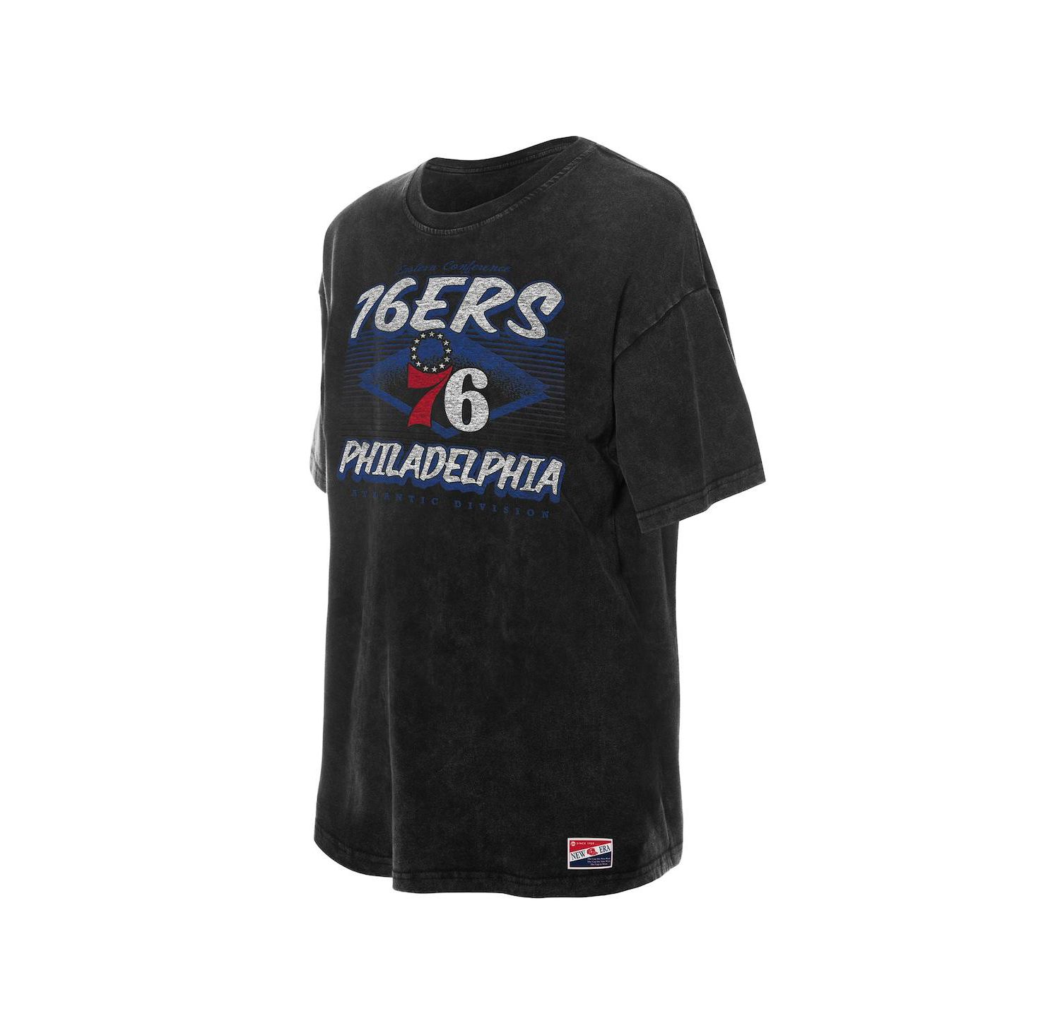 Women's Black Philadelphia 76ers Throwback Mineral Wash Oversized T-Shirt