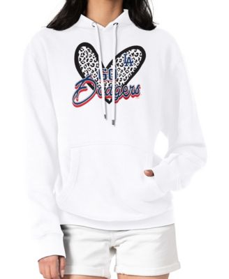 Women's White Los Angeles Dodgers Leopard Heart Pullover Hoodie