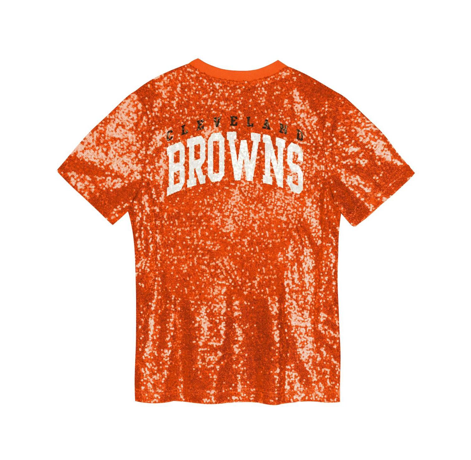 Big Girls Orange Cleveland Browns Wordmark Sequin V-Neck Top