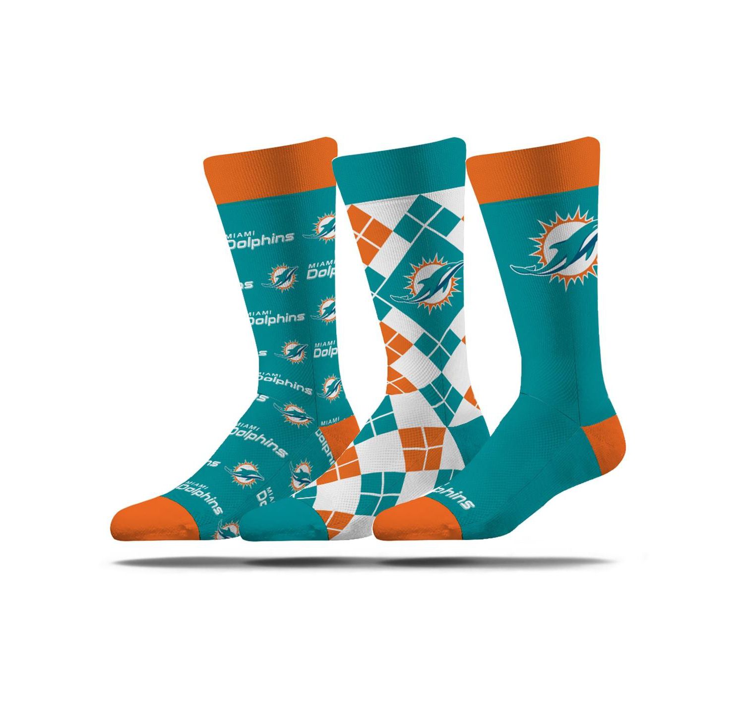 Men's and Women's 3-Pack Miami Dolphins Business Knit Crew Socks