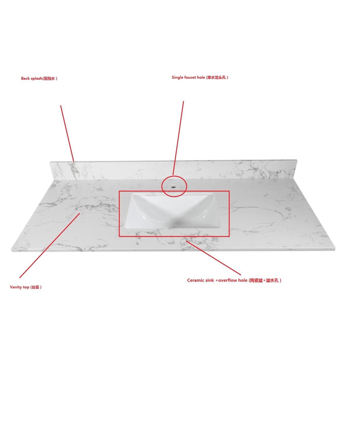 Sillysis 31/37/43 Inch Carrara Marble Stone Bathroom Vanity Top with Rectangular Undermount Sink and Backsplash